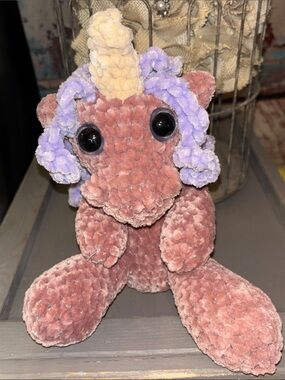 Handmade crocheted Plush Unicorn Stuffed Animal in blush and Lavender